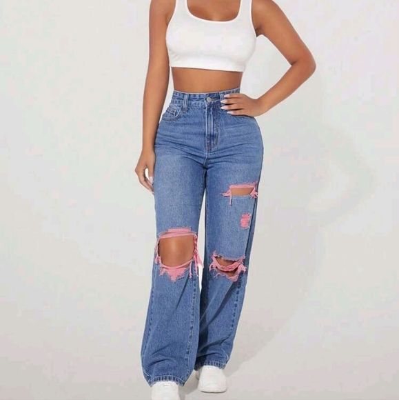 Spring Summer Casual Distressed Straight Jeans - Picture 3 of 5